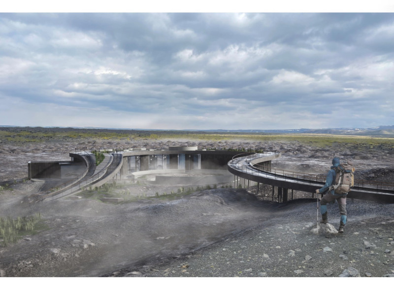 Serpentine Form Clad in Lava Stone Enhances Visitor Engagement at Volcanic Landscape  