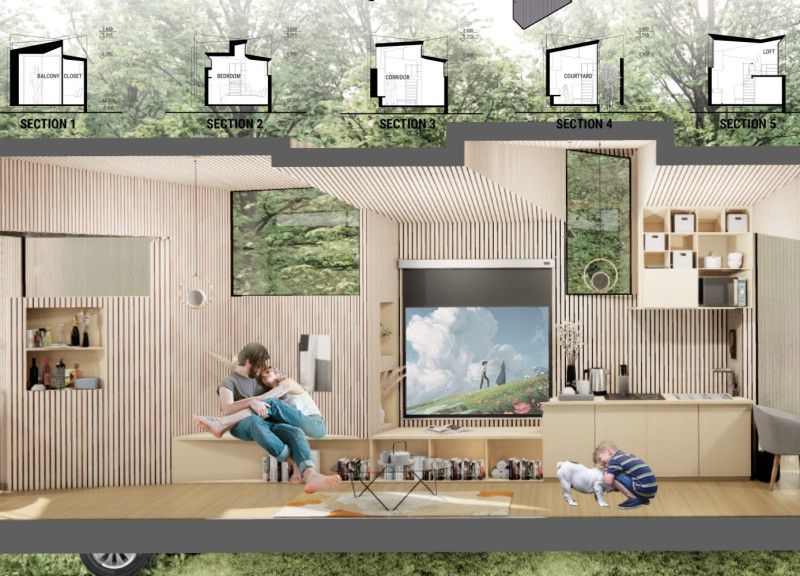 Charred Wooden Shingles and Engineered Wood Create A Flexible Living Space In Mobile Design