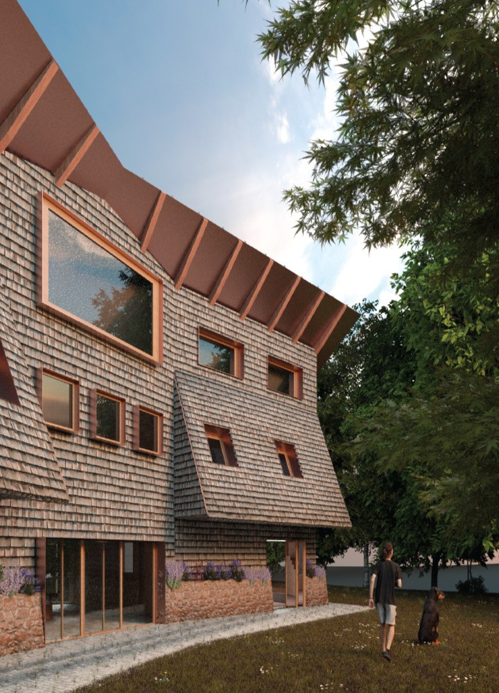 Charred Wooden Shingles and Copper Roofing Enhance Bioclimatic Family Living Near a Lake