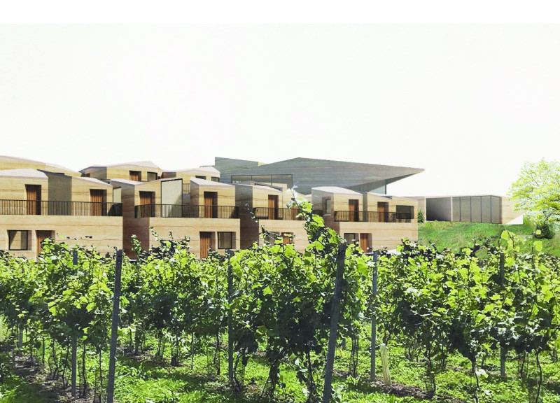 Charred Wooden Shingles and Frosted Windows Create Community Clusters in a Vineyard Retreat