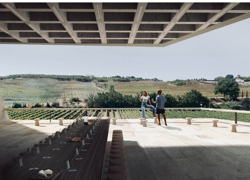 Cork Cladding and Dry Stone Walls Elevate Wine Tasting Experience Amidst Natural Landscape