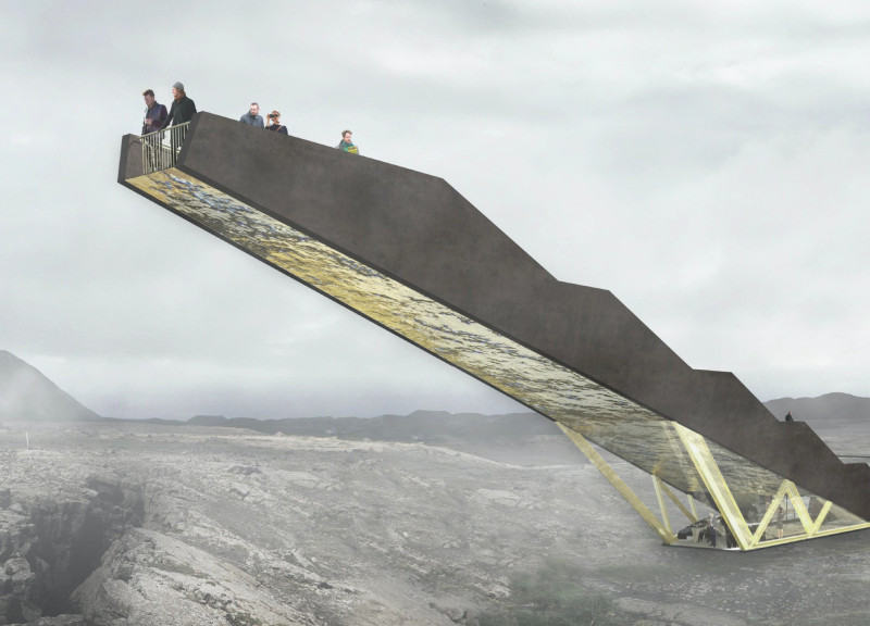 Cantilevered Steel And Concrete Viewer Merging With Icelandic Geology  