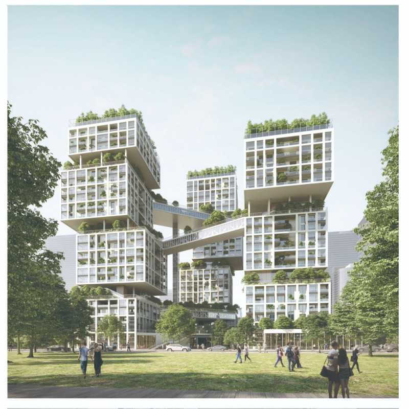 Vertical Farming With Glass Façade and Sustainable Wood Elements in Urban Living Environment