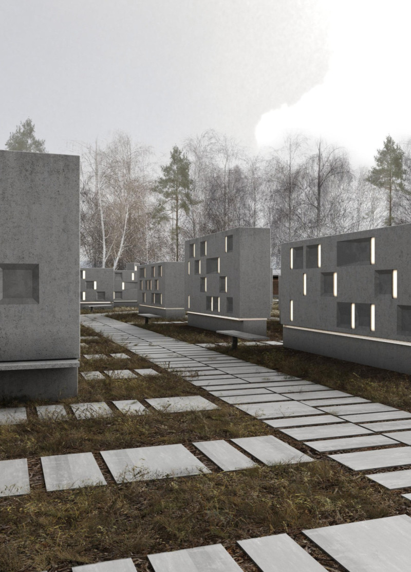 Warm-Toned Concrete Structures Enhanced by Natural Light and Personalized Columbarium Spaces