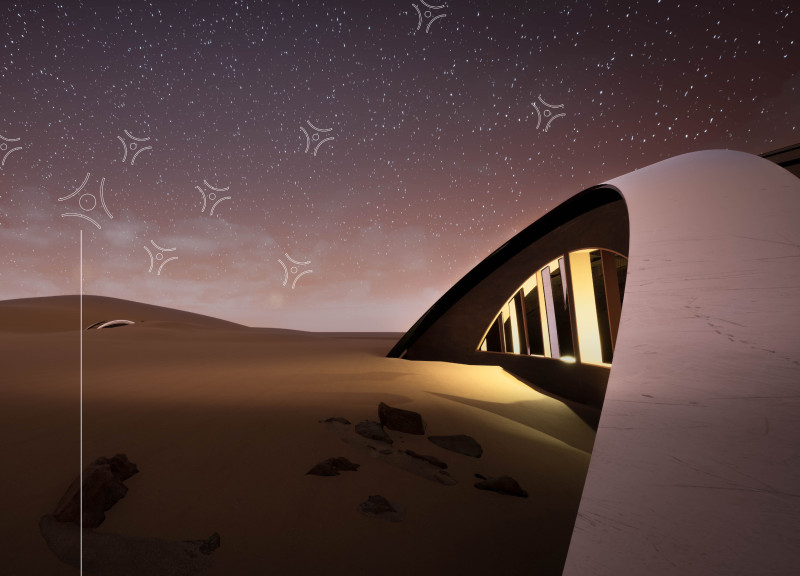 Triangular Lodges Crafted with Concrete and Glass Embracing Celestial Views in a Desert Oasis