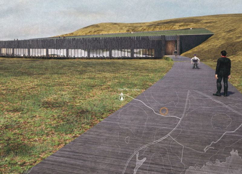 Community hub featuring cross-laminated timber and charred wooden shingles in a circular design for ecological engagement