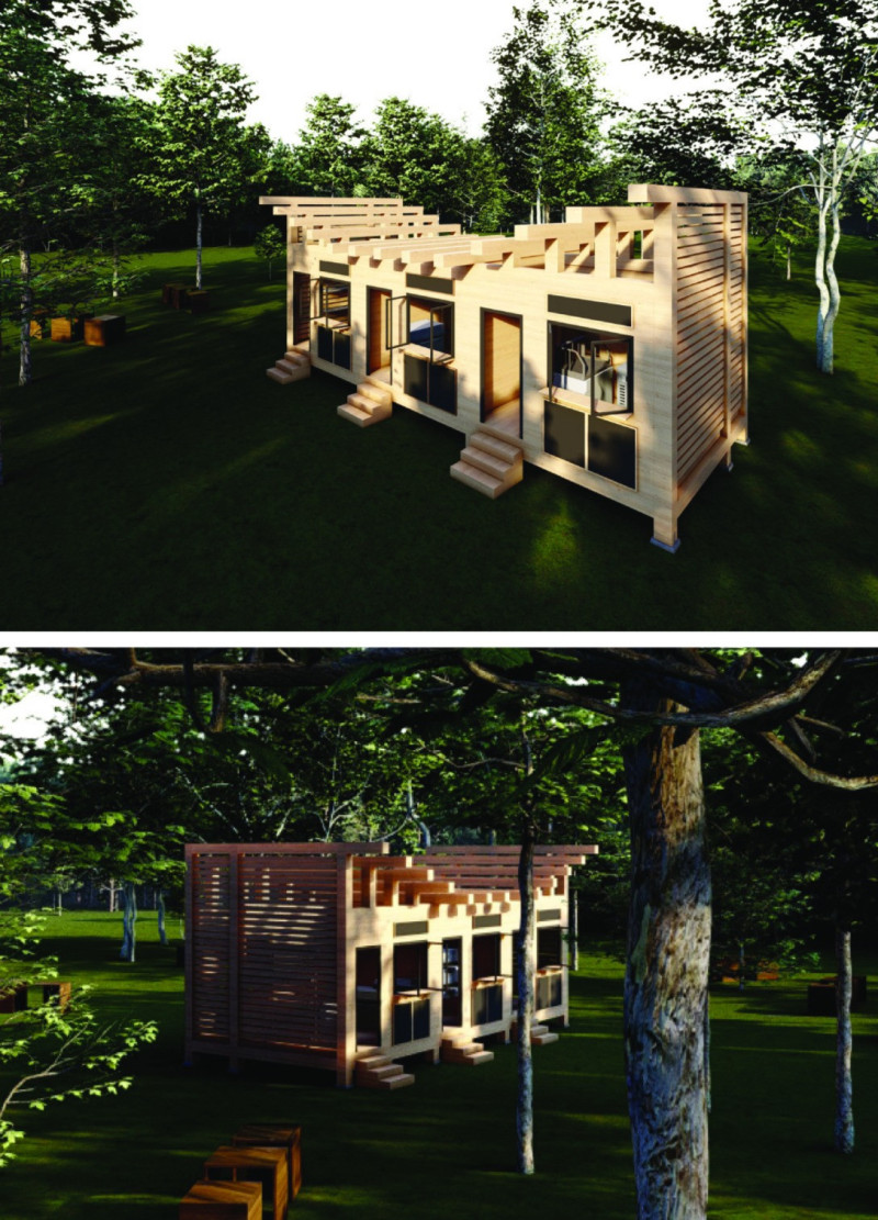 Sound-Enhanced Dining Experience Crafted with Sustainable Timber and Charred Shingles in a Forest Setting