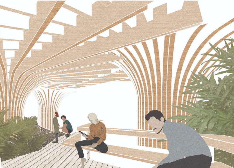 Laminated Timber Canopies Overlook Serene Cliffside Yoga Retreat