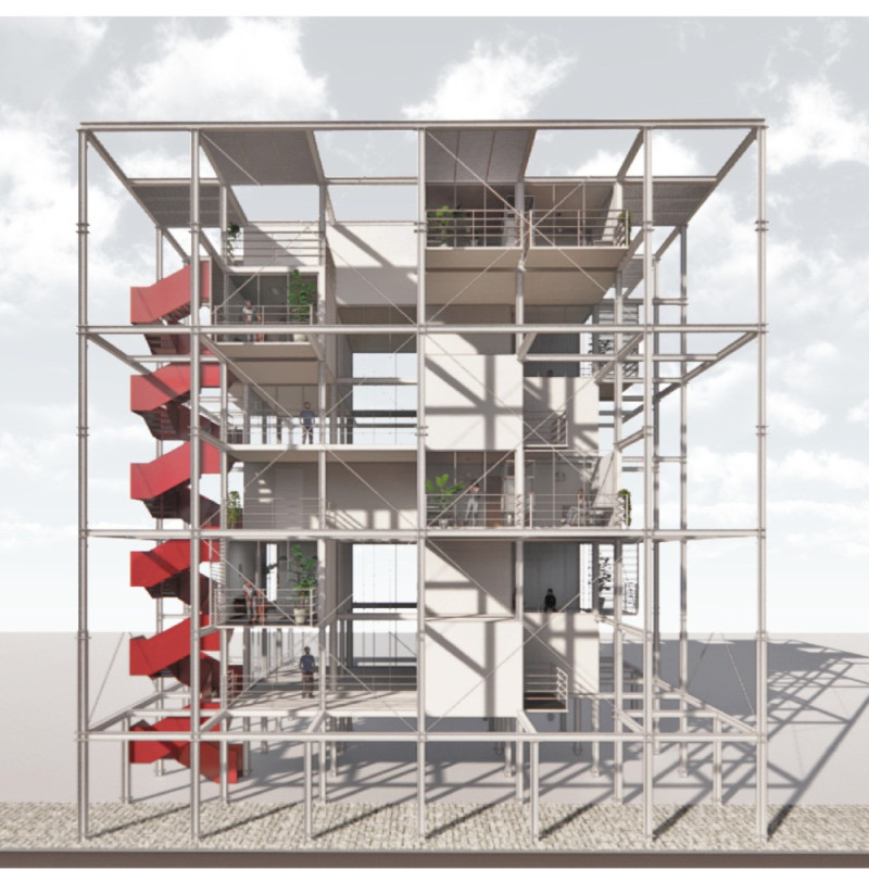 Exploring Charred Wooden Shingles and Glass Facades in Modular Urban Living