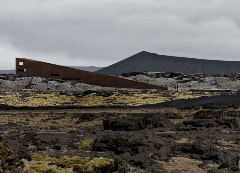 Corten Steel Bridge Integrating Geothermal Springs and Natural Wood Elements in Icelandic Landscape