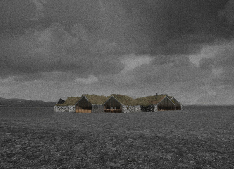 Turf Roof Cabins Enhanced by Local Stone and Geothermal Heating in Icelandic Landscape