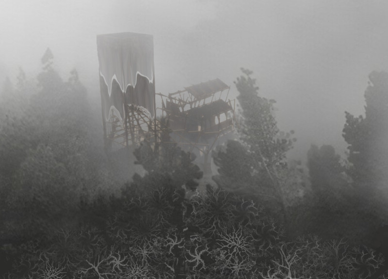 Mycelium Structures Enveloped in Nature Creating a Community Food Court Experience