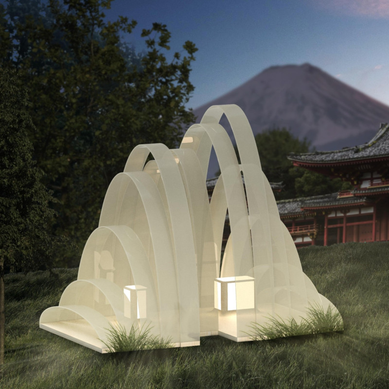 Luminescent Lanterns Crafted From See-Through Membrane and Natural Wood Elements for Meditative Retreat
