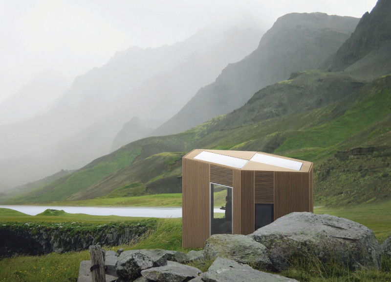 Hexagonal Design Featuring OSB and Fiber Insulation in a Mountainous Setting  
