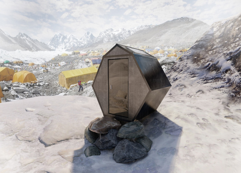 Hexagonal Structure Featuring Aluminum Composite Panels and Solar Energy Solutions at Base Camp厕所