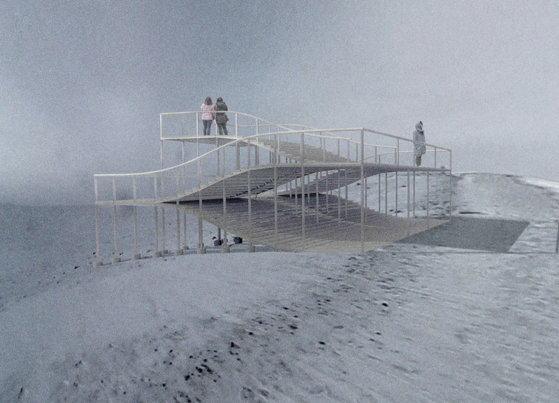 Pleated Form Crafted from Aged Timber and Steel Overlooking Volcanic Terrain
