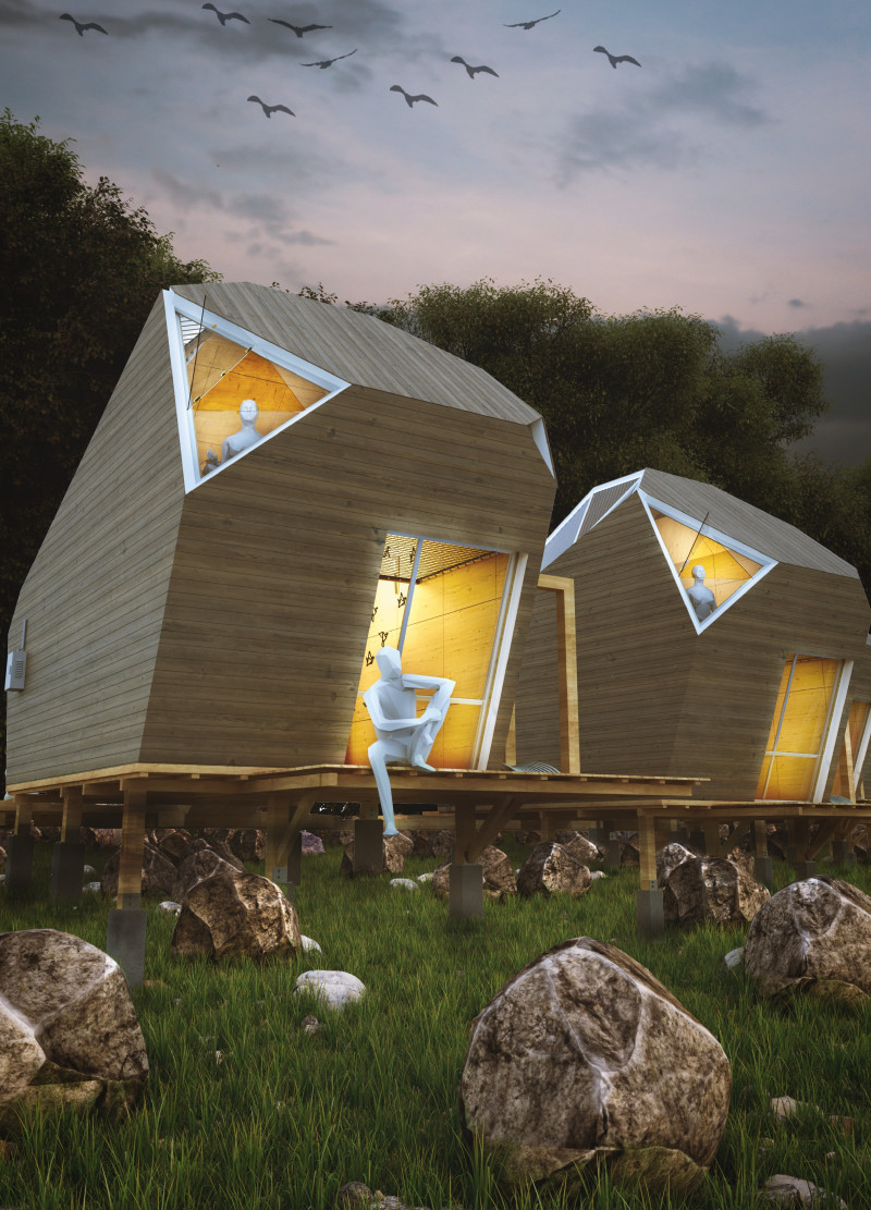 Lunar-Aligned Cabins Featuring Onyx Glass and Sustainable Wood Elements for Therapeutic Retreats