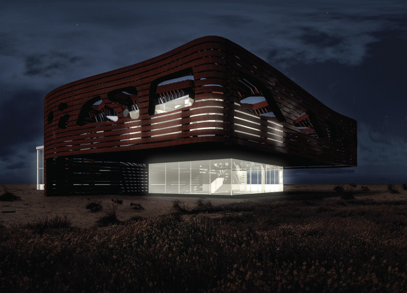 Elevated Structure of Precast Concrete and Wood Cladding Embracing Wetland Conservation
