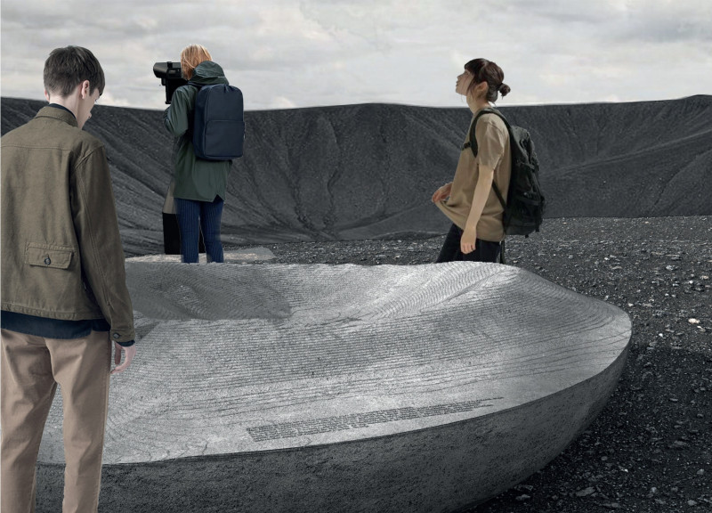 Curvilinear Concrete Platform with Volcanic Rock Integration for Geological Observation  