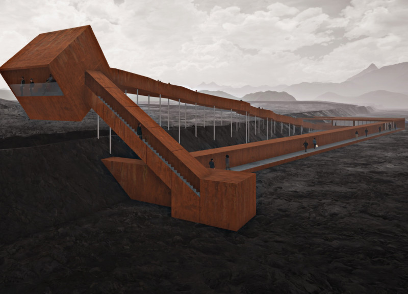 Corten Steel Pathway Emphasizing Geological Features Through Thoughtful Material Integration  
