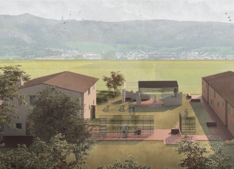Guest House Embracing Local Heritage with Sustainable Materials and Panoramic Vineyard Views