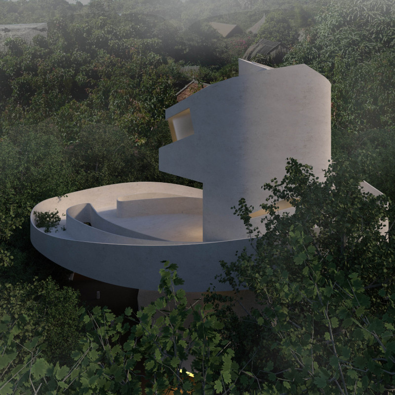 Curvilinear Canopy Constructed With Sustainable Concrete and Timber For a Harmonious Retreat  