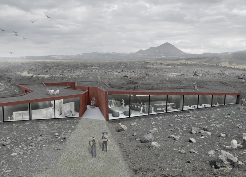 Weathering Steel and Tuff Blend Into Volcanic Landscape for a Community Hub  