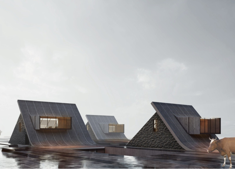 Geothermal Energy-Driven Glasshouse Utilizing Locally Sourced Stone and Wood for Culinary Experience  