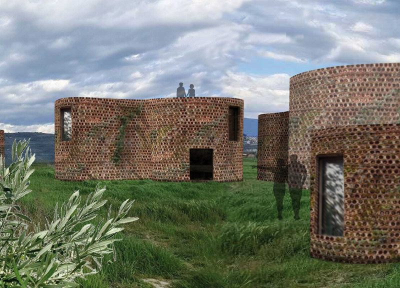 Circular Terracotta Structures with Recycled Wood Emphasizing Vineyard Integration and Eco-Friendly Practices  