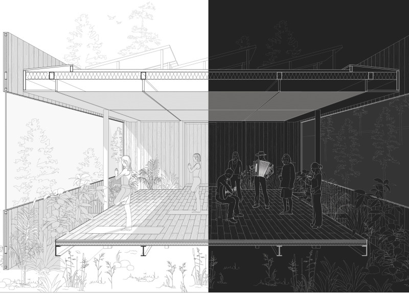 Polycarbonate Canopy Melding With Untreated Timber In A Serene Yoga Studio  