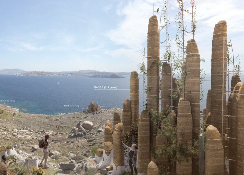 Rammed Earth Pavilion With Vertical Pillars Enhancing Biodiversity in Greece