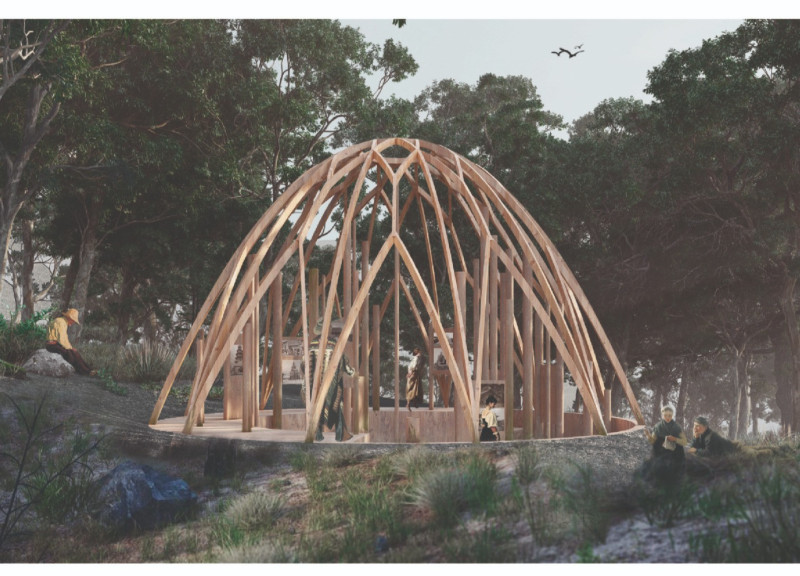 Canopy Structure Emphasizing Local Wood and Immersive Experience in Nature Education