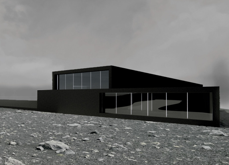 Corten Steel Structure Blending With Natural Slate in A Geothermal Café Retreat