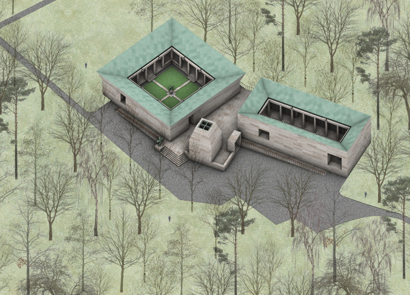 Natural Stone Features with Integrated Green Roof in a Reflective Memorial Space