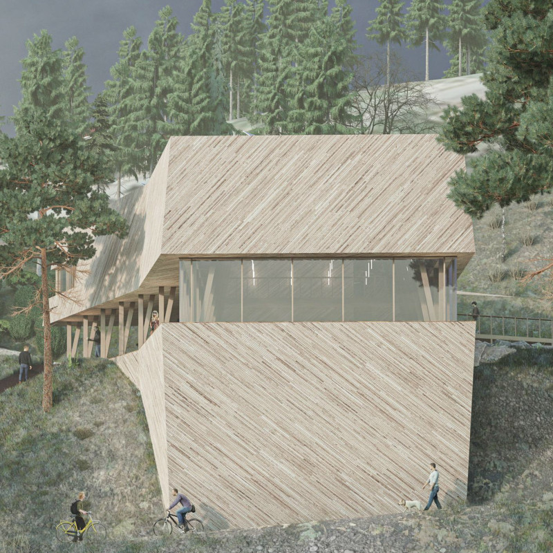 Mountain Larch and Glass Retreat Embracing Cliffside Views for Mindfulness Practices