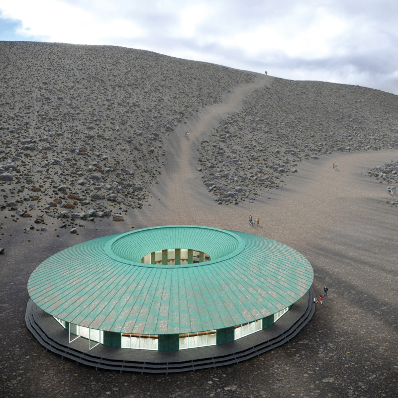 Copper Cladding and Timber Structure Integrated Within a Volcanic Landscape for Visitor Experience  