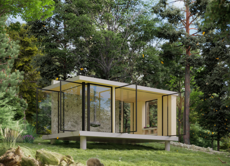 Translucent Glass and Natural Stone Retreat Embraced by Cedar and Concrete in a Forest Setting