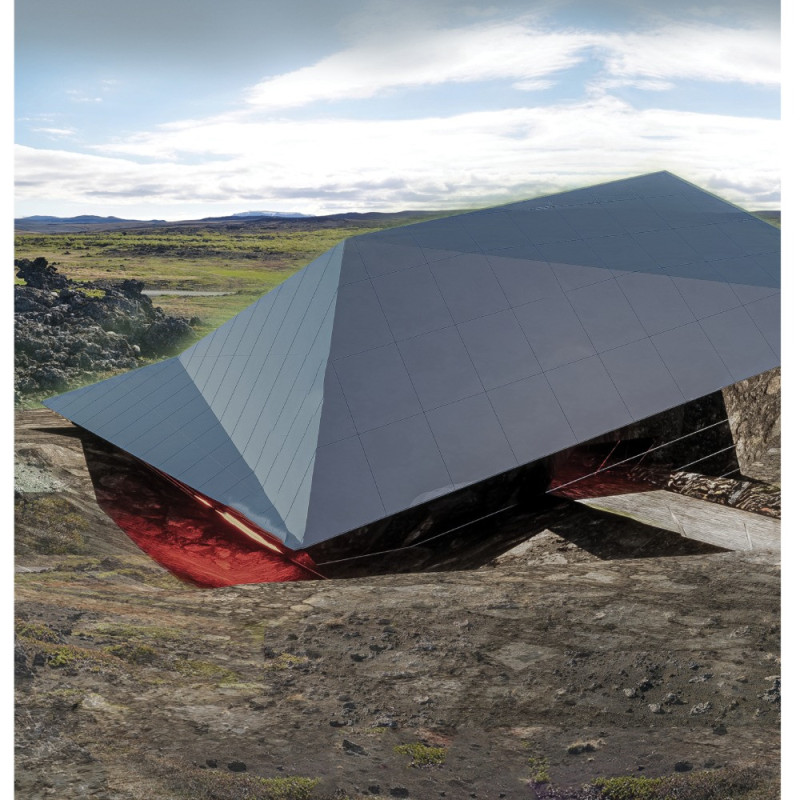 Reflective Stainless Structure Nestled in the Icelandic Landscape with Transparent Glass Facade  