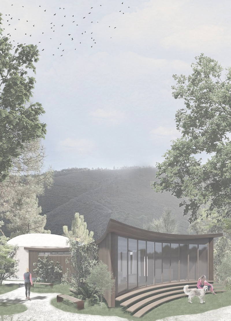 Curvilinear Spaces with Cross-Laminated Timber and Natural Stone for Mindful Retreats