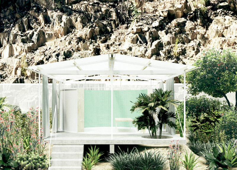 Translucent Polycarbonate Roof Overlooking Natural Landscape with Concrete Platform for Leisure Activities