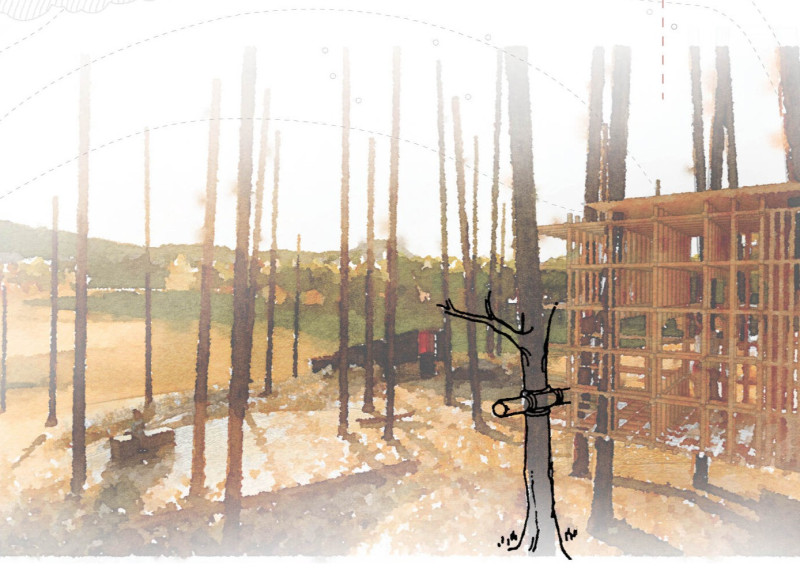 Charred Wooden Shingles and Cross-Laminated Timber Panels Shape a Community-Focused Pavilion in the Forest  