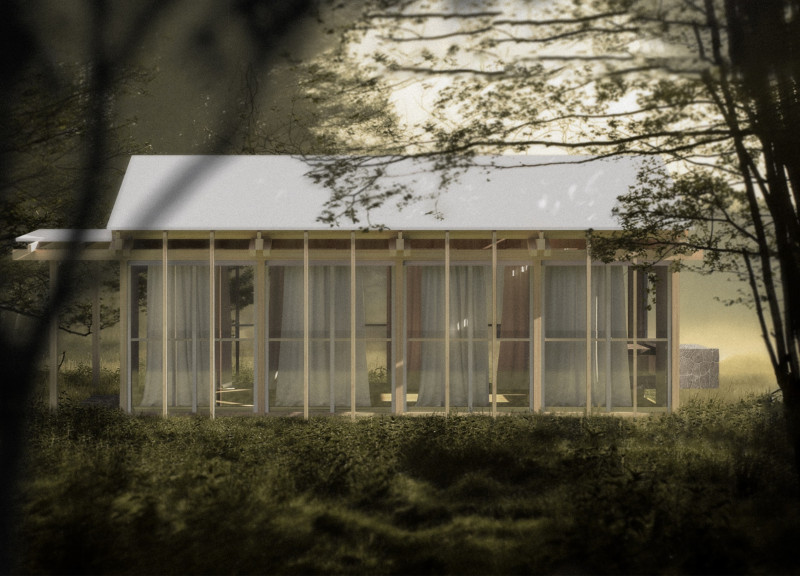 Elevated Retreat Featuring Recycled Lumber and Natural Stone in a Forest Setting  