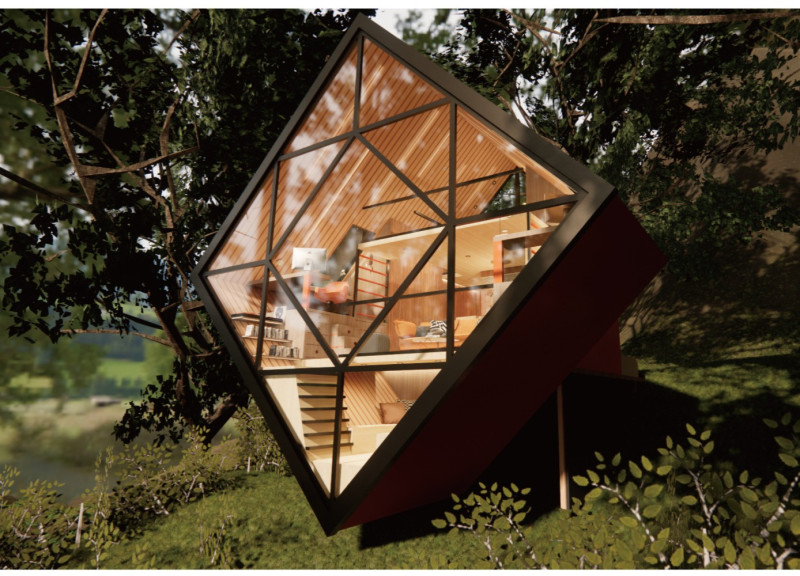 Geometric Retreat with Cross-Laminated Timber and Abundant Natural Light