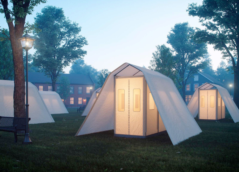 Charred Shingles and Weatherproof Fabrics Fuel Resilience in Modular Urban Shelters