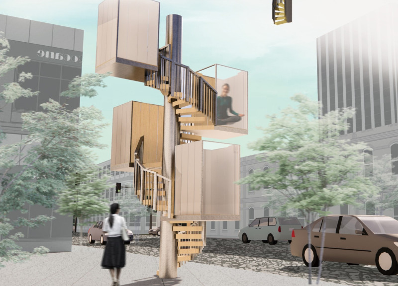 Spiraling Sanctuary of Glass and Timber Promoting Urban Reflection