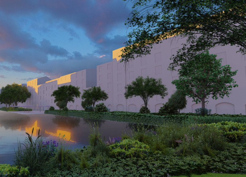 Charred Wooden Shingles and Green Infrastructure Transforming Urban Waterways into Community Spaces