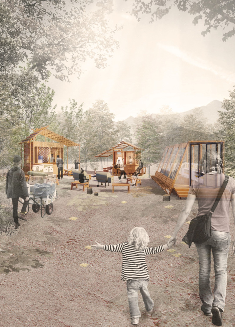 Charred Wooden Shingles and Polycarbonate Enclosures Define a Community-Focused Culinary Space in the Forest