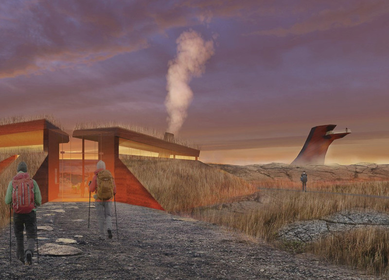 Corten Steel Lookout Blending Rammed Concrete and Natural Landscapes in Iceland's Geothermal Region