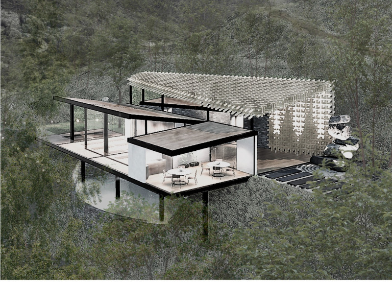 Lattice Roof Integrating Natural Light for a Sustainable Wellness Retreat