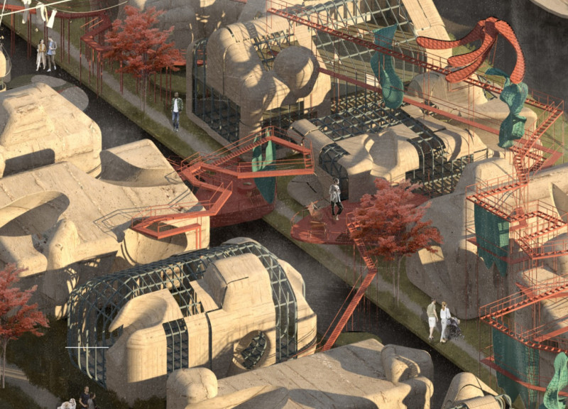 Charming Community Integration with Elevated Walkways and Sustainable Concrete Frame  
